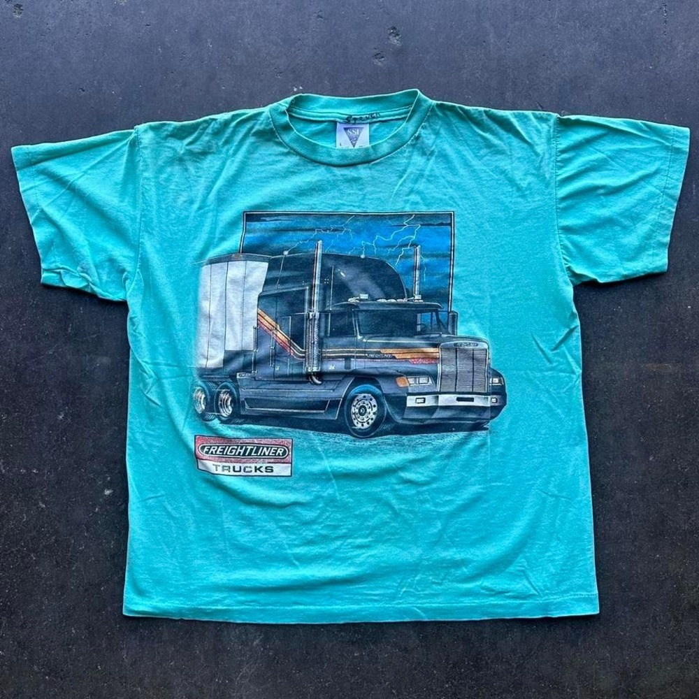 Vintage 90s Freightliner Trucks Graphic T-shirt Mint Green Size Large